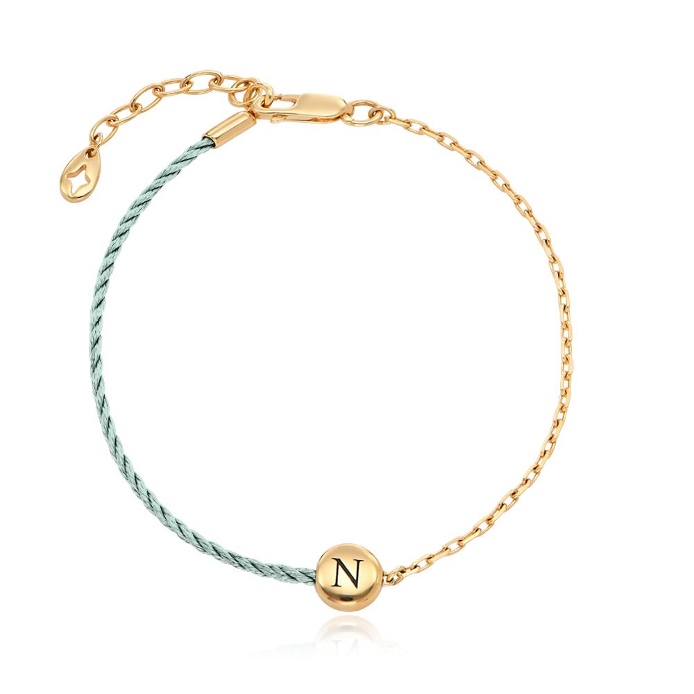 Pulsera Mitad Verde Mitad Cadena con Inicial y Diamante en Chapa de Oro-3 foto de producto