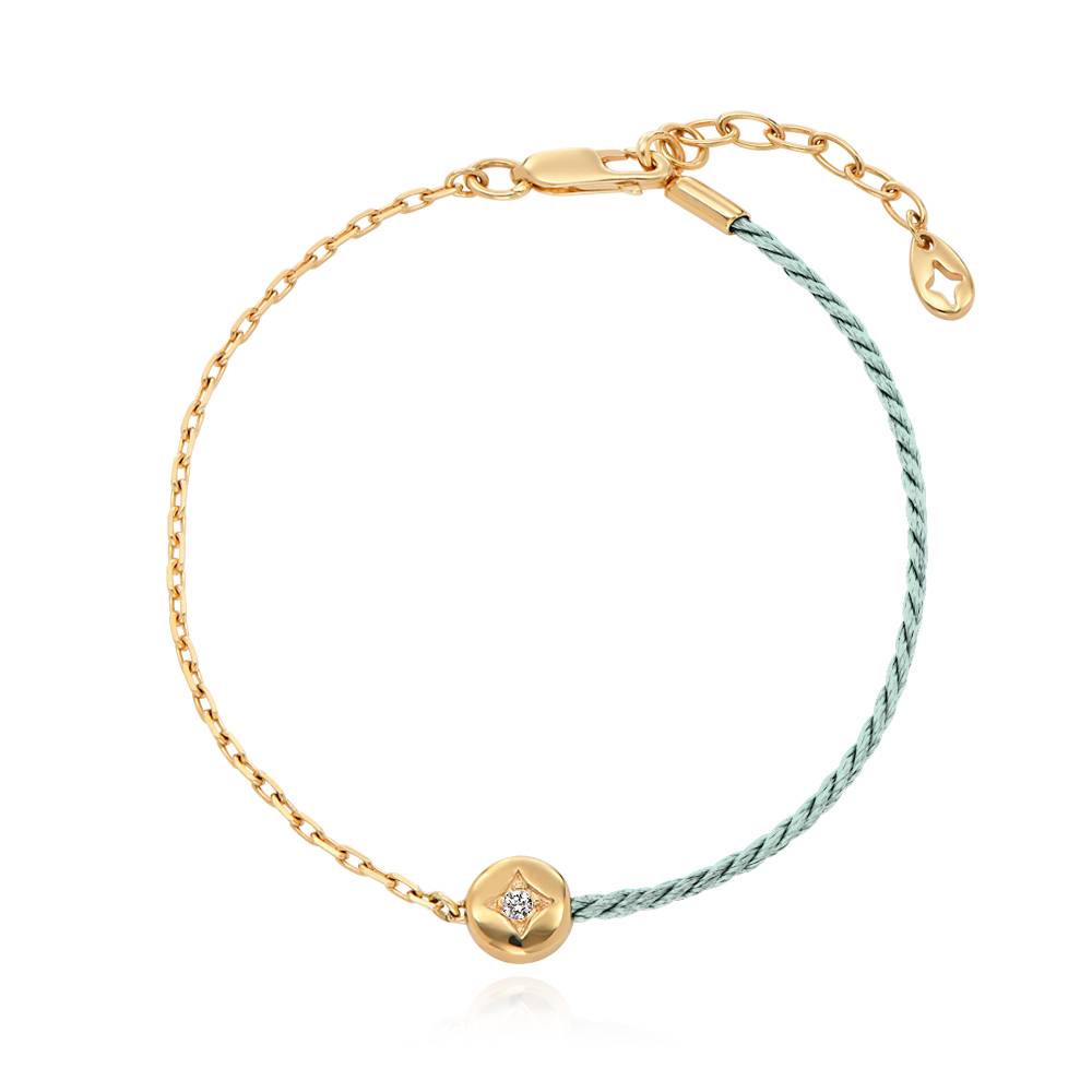 Pulsera Mitad Verde Mitad Cadena con Inicial y Diamante en Chapa de Oro-7 foto de producto