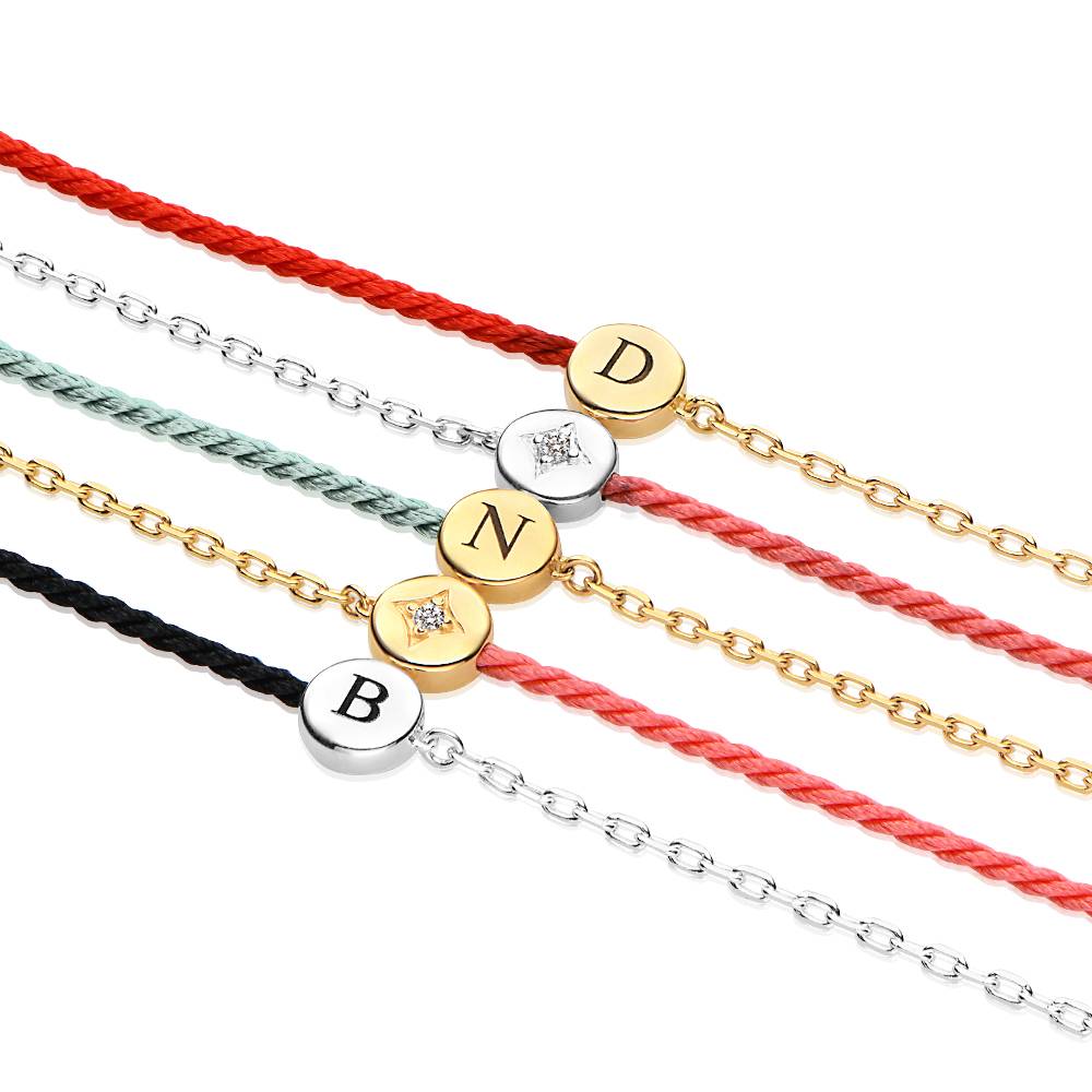 Pulsera Mitad Verde Mitad Cadena con Inicial y Diamante en Chapa de Oro-6 foto de producto
