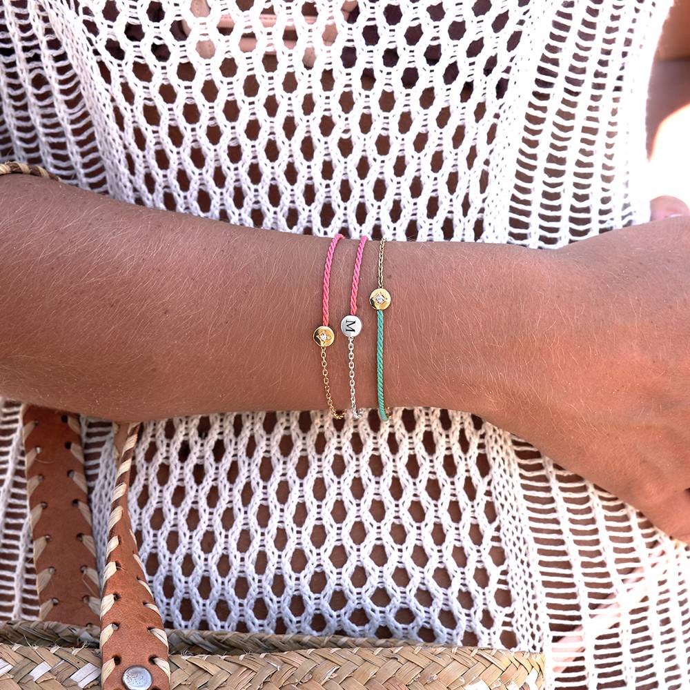 Pulsera Mitad Verde Mitad Cadena con Inicial y Diamante en Chapa de Oro-5 foto de producto