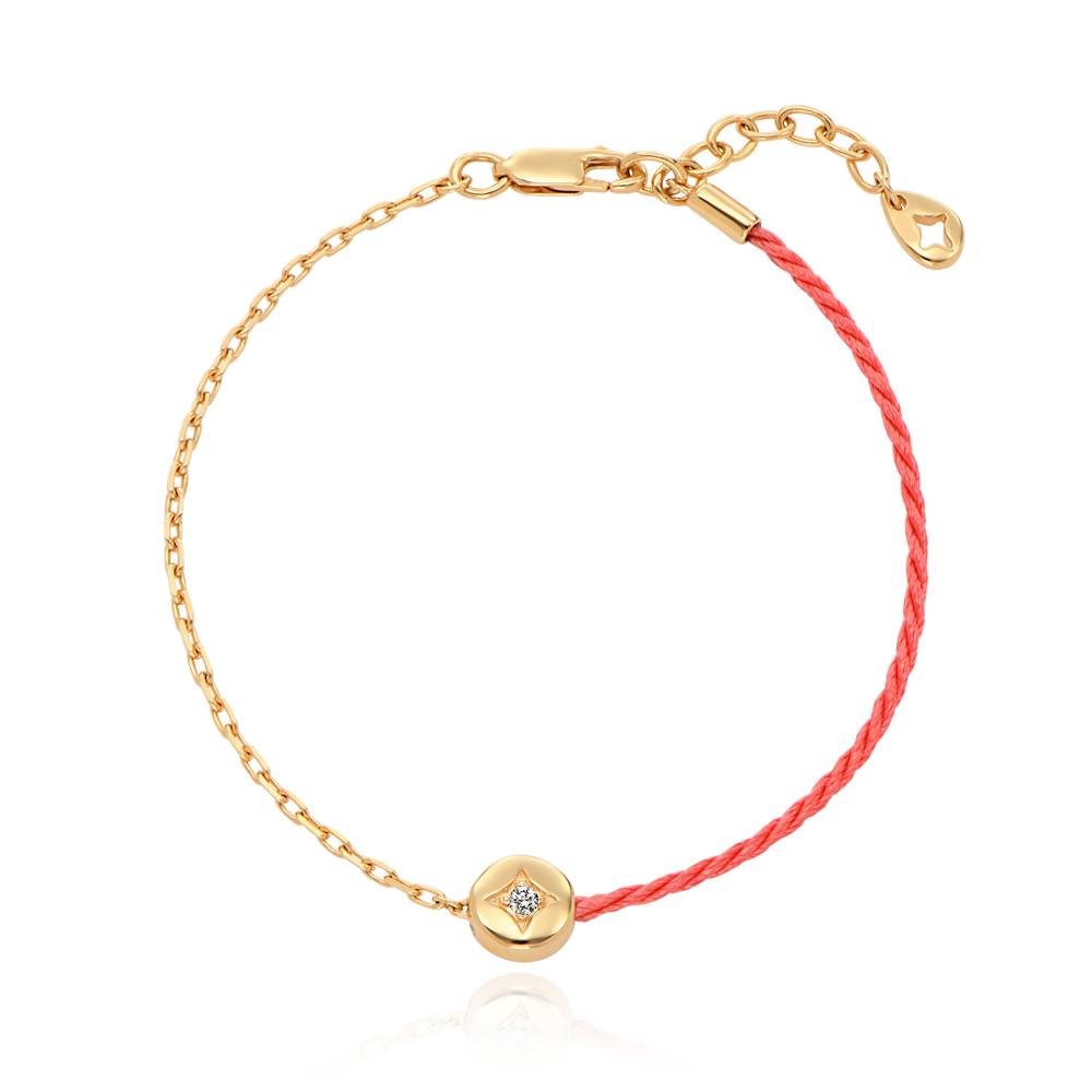 Pulsera Mitad Rosa Mitad Cadena con Inicial y Diamante en Chapa de Oro-2 foto de producto
