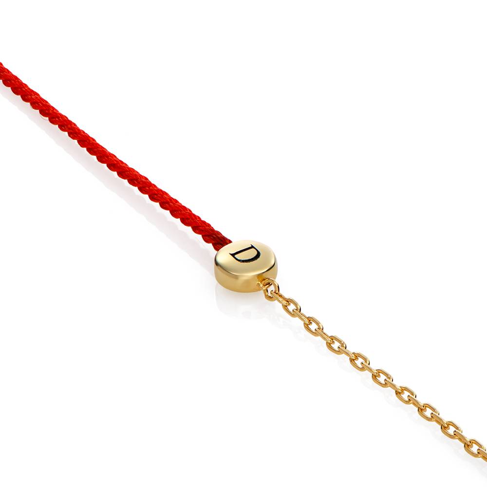 Pulsera Mitad Roja Mitad Cadena con Inicial y Diamante en Chapa de Oro-6 foto de producto