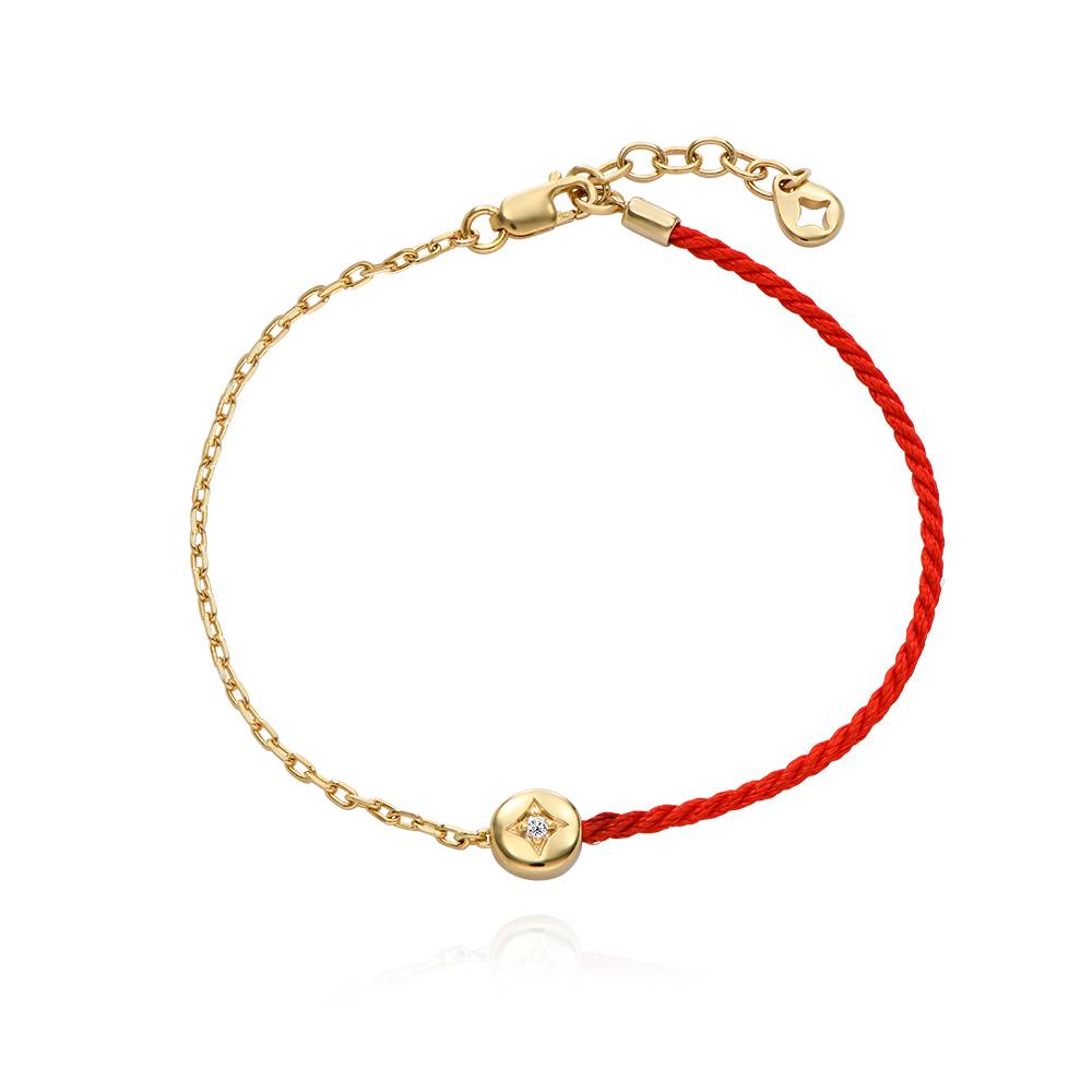 Pulsera Mitad Roja Mitad Cadena con Inicial y Diamante en Chapa de Oro-2 foto de producto