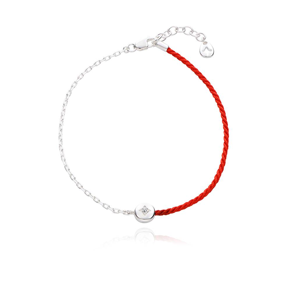 Pulsera Mitad Roja Mitad Cadena con Inicial y Diamante en Plata Esterlina-5 foto de producto