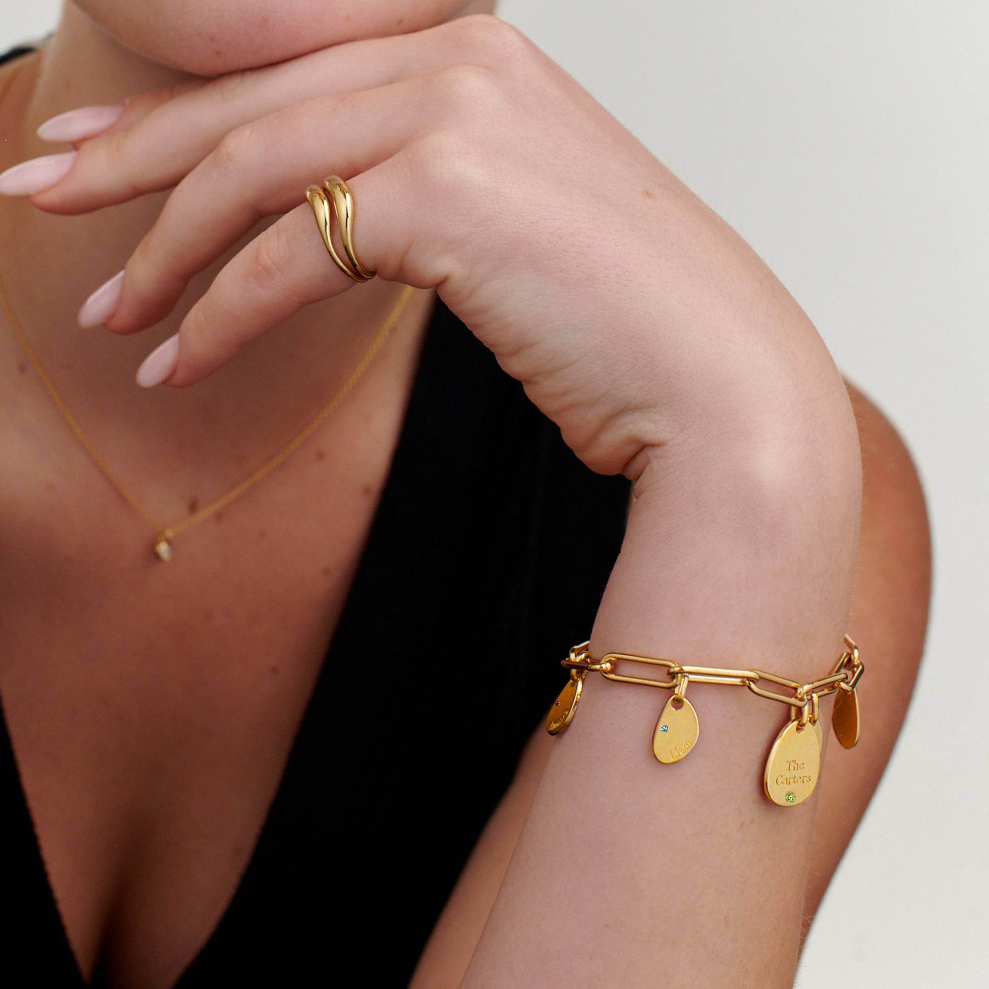 Pulsera de Eslabones Hazel con Dijes Personalizados con Piedras de Nacimiento en Baño de Oro-2 Pulsera de Eslabones Hazel con Dijes Personalizados con Piedras de Nacimiento en Baño de Oro-2 foto de producto