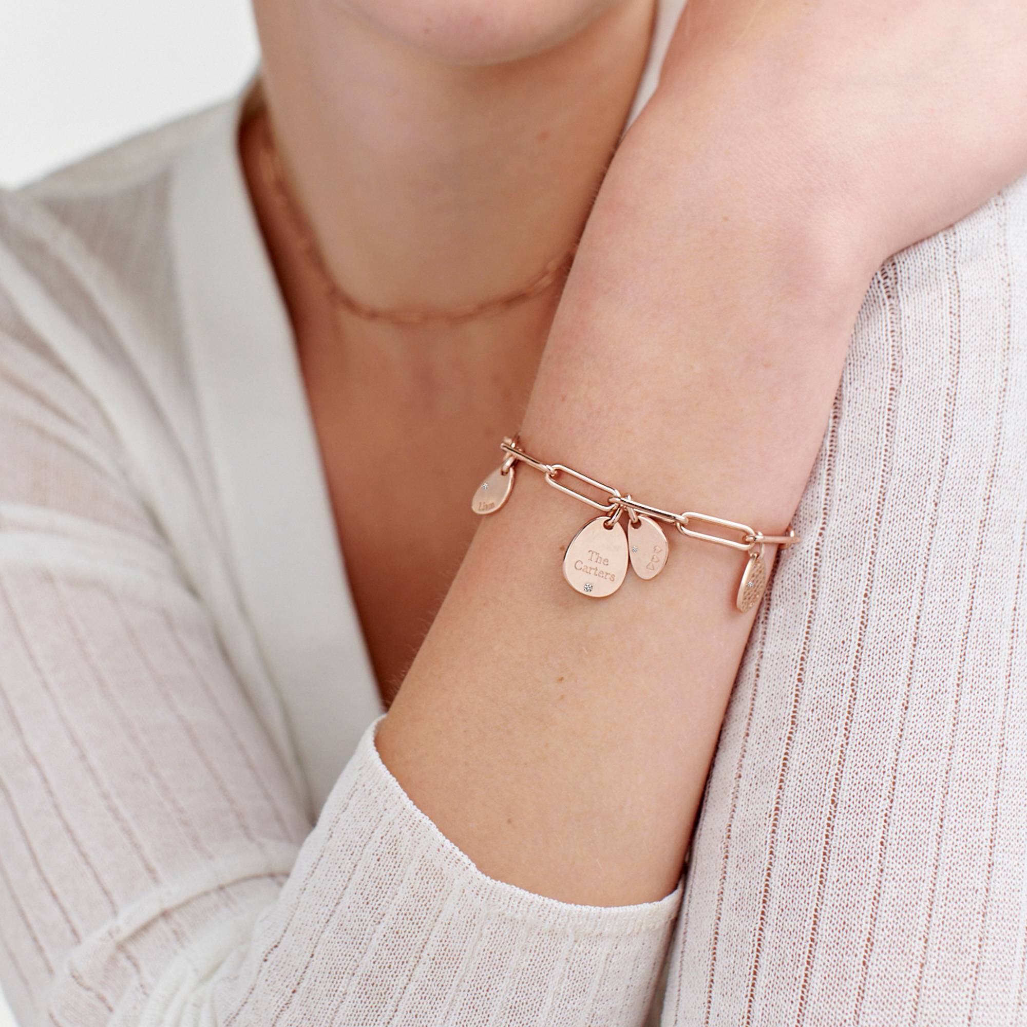 Pulsera de Eslabones Hazel con Dijes Personalizados con Diamantes en Chapa de Oro Rosa-4 foto de producto