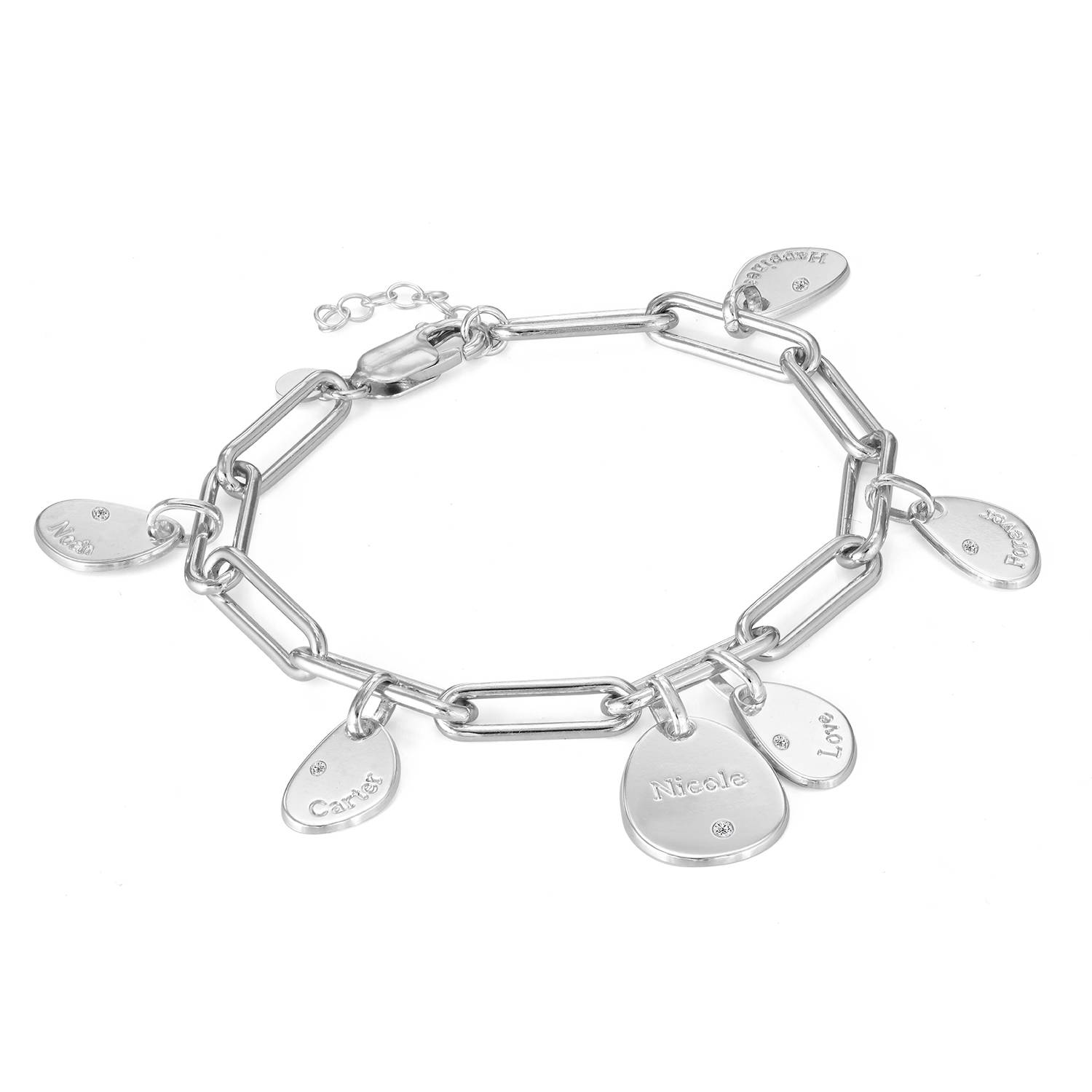 Pulsera de Eslabones Hazel con Dijes Personalizados con Diamantes en Plata-1 foto de producto