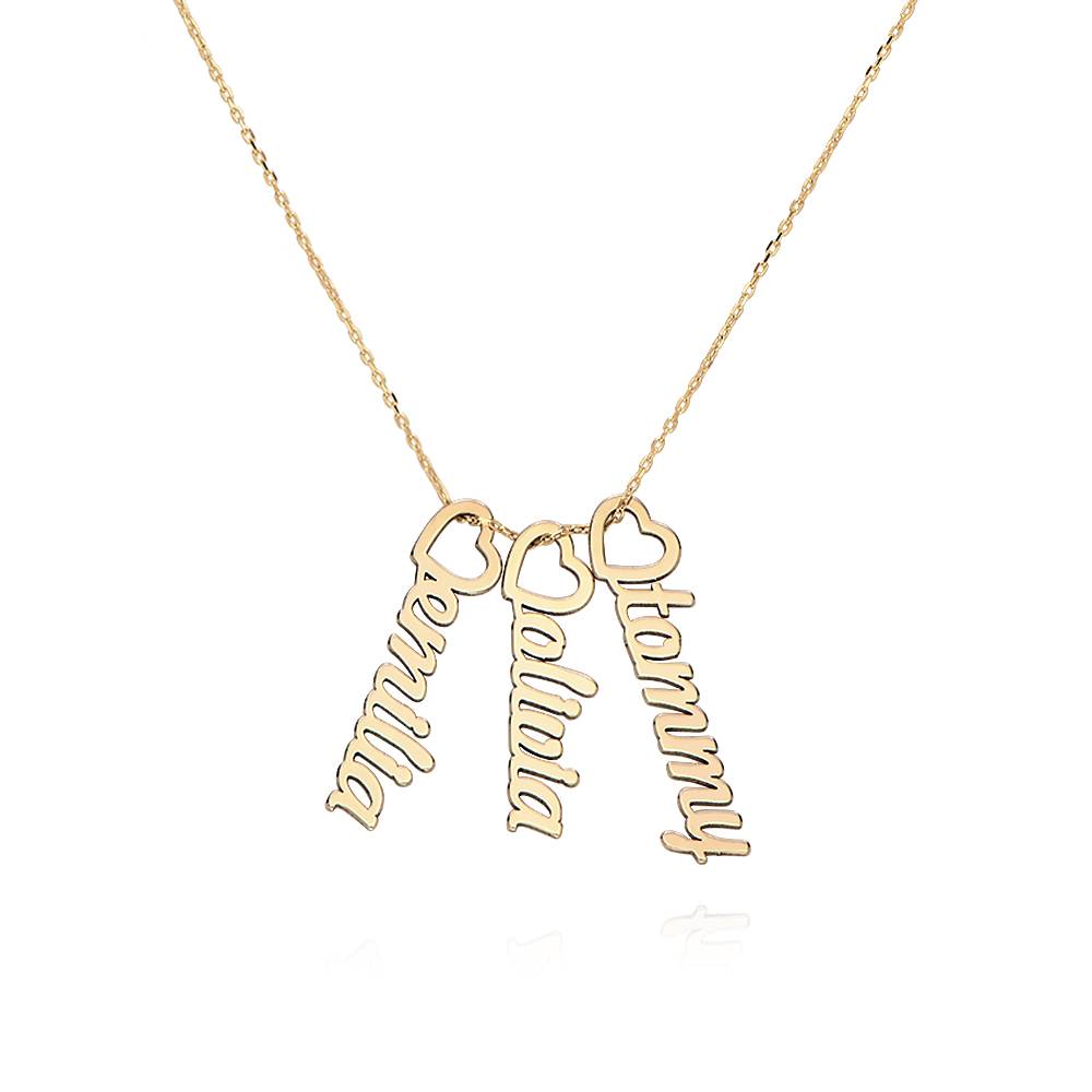 Collar con Nombre Vertical y Colgante de Corazón en Oro Sólido 14K-1 foto de producto