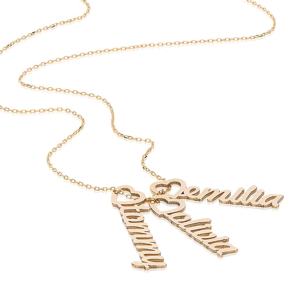 Collar con Nombre Vertical y Colgante de Corazón en Oro Sólido 14K-3 foto de producto
