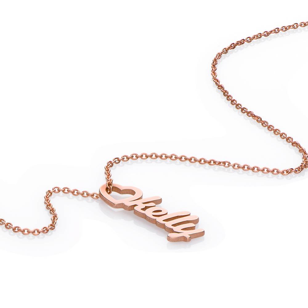 Collar con Nombre Vertical y Colgante de Corazón en Chapa de Oro Rosa-2 Collar con Nombre Vertical y Colgante de Corazón en Chapa de Oro Rosa-2 foto de producto