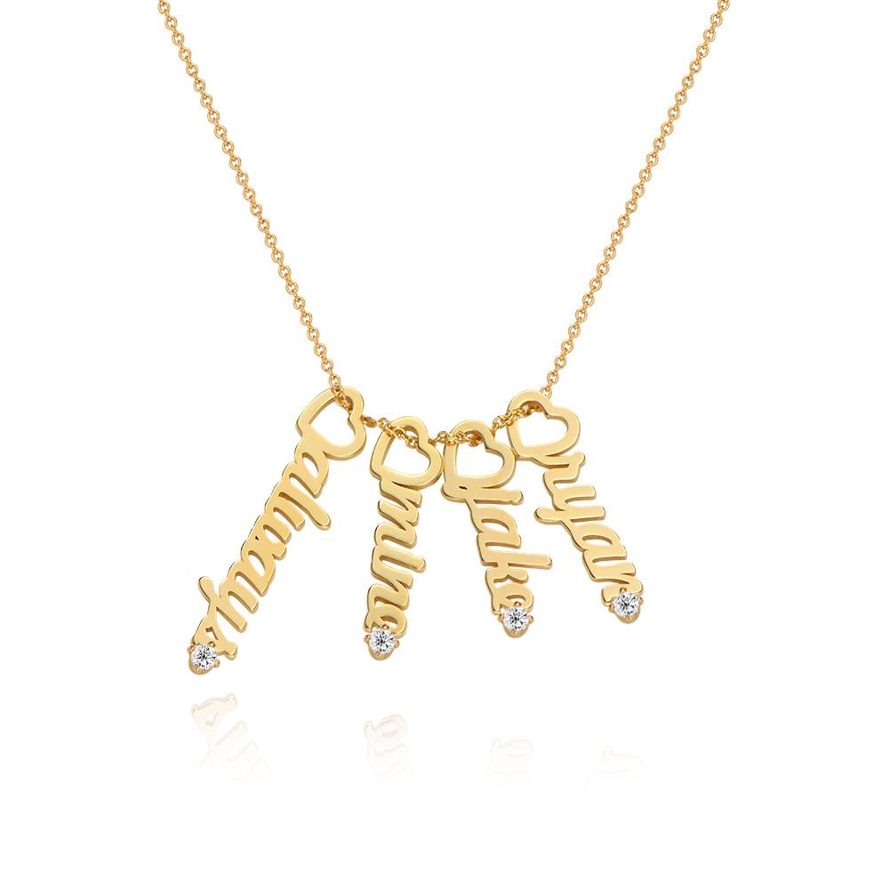 Collar con Nombre Vertical y Colgante de Corazón con 0.05ct Diamante en Chapa de Oro-6 foto de producto