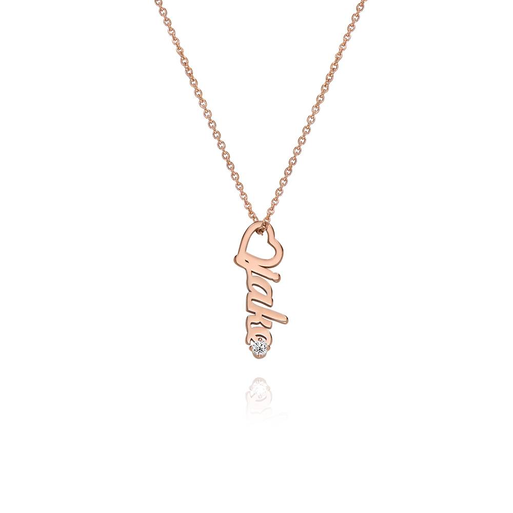 Collar con Nombre Vertical y Colgante de Corazón con 0.05ct Diamante en Chapa de Oro Rosa-6 Collar con Nombre Vertical y Colgante de Corazón con 0.05ct Diamante en Chapa de Oro Rosa-6 foto de producto