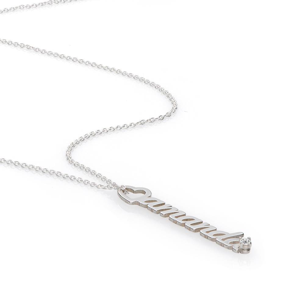 Collar con Nombre Vertical y Colgante de Corazón con 0.05ct Diamante en Plata Esterlina-5 foto de producto