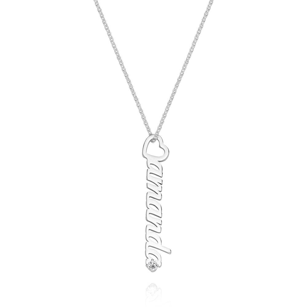 Collar con Nombre Vertical y Colgante de Corazón con 0.05ct Diamante en Plata Esterlina-3 foto de producto