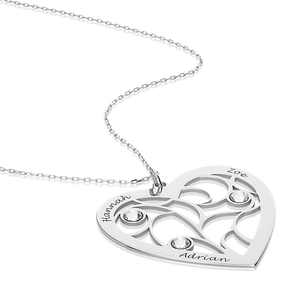Collar Árbol de la Vida en Forma de Corazón con Piedras de Nacimiento en Oro Blanco 10K-3 foto de producto
