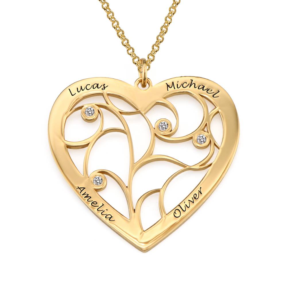 Collar Árbol de la Vida en Forma de Corazón con Diamantes en Baño de Oro-5 foto de producto