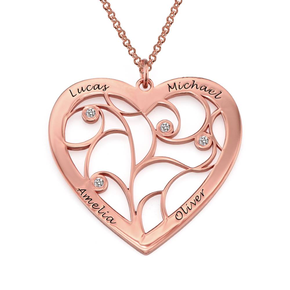Collar Árbol de la Vida en Forma de Corazón con Diamantes en Chapado de Oro Rosa-4 Collar Árbol de la Vida en Forma de Corazón con Diamantes en Chapado de Oro Rosa-4 foto de producto