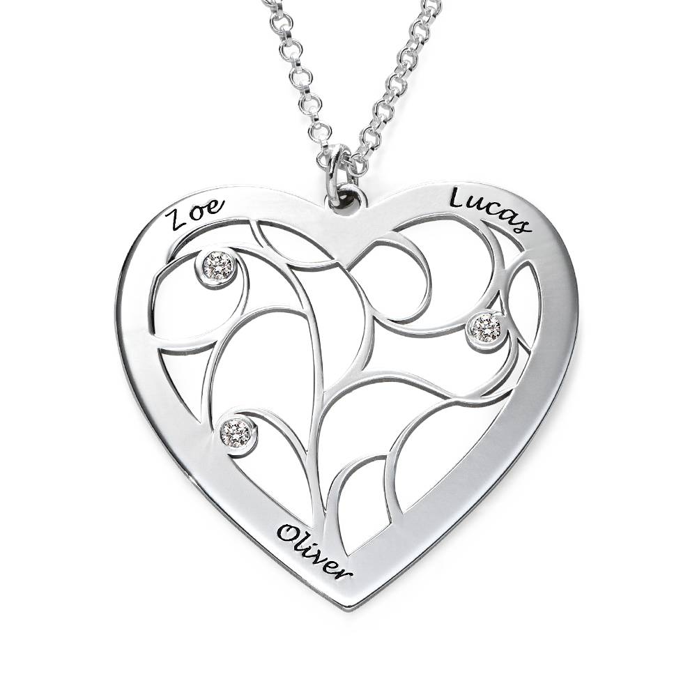 Collar Árbol de la Vida en Forma de Corazón con Diamantes en Plata-3 foto de producto