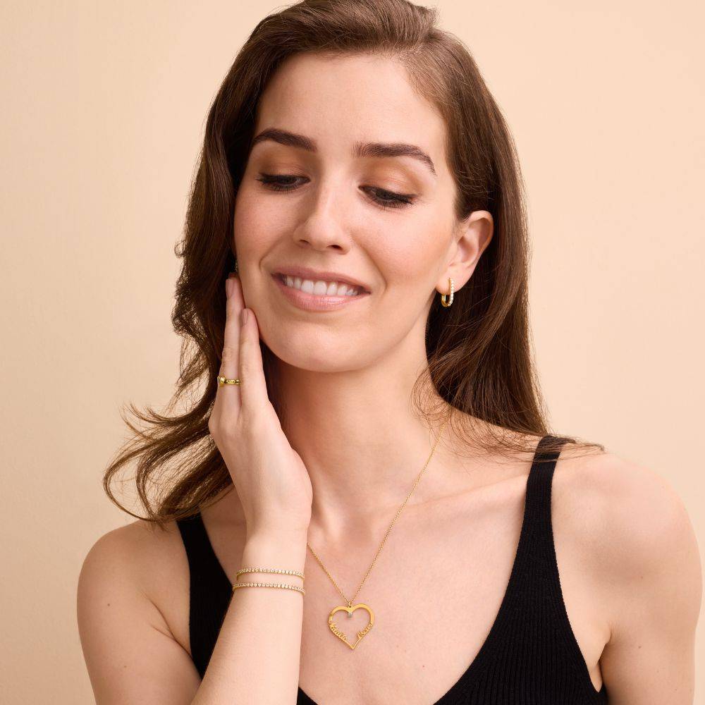 Collar de Contorno de Corazón con Dos Nombres con 0.05ct Diamante en Vermeil de Oro-6 foto de producto