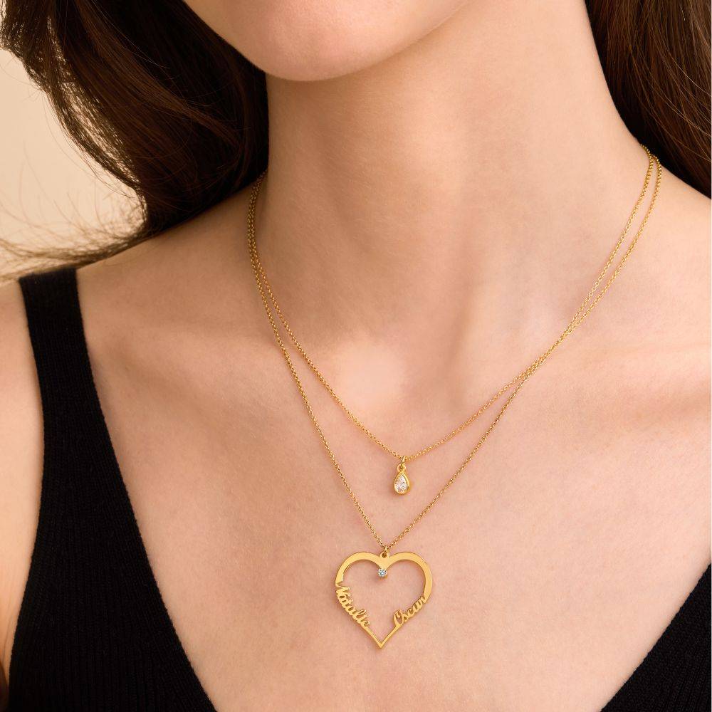 Collar de Contorno de Corazón con Dos Nombres con 0.05ct Diamante en Vermeil de Oro-5 foto de producto