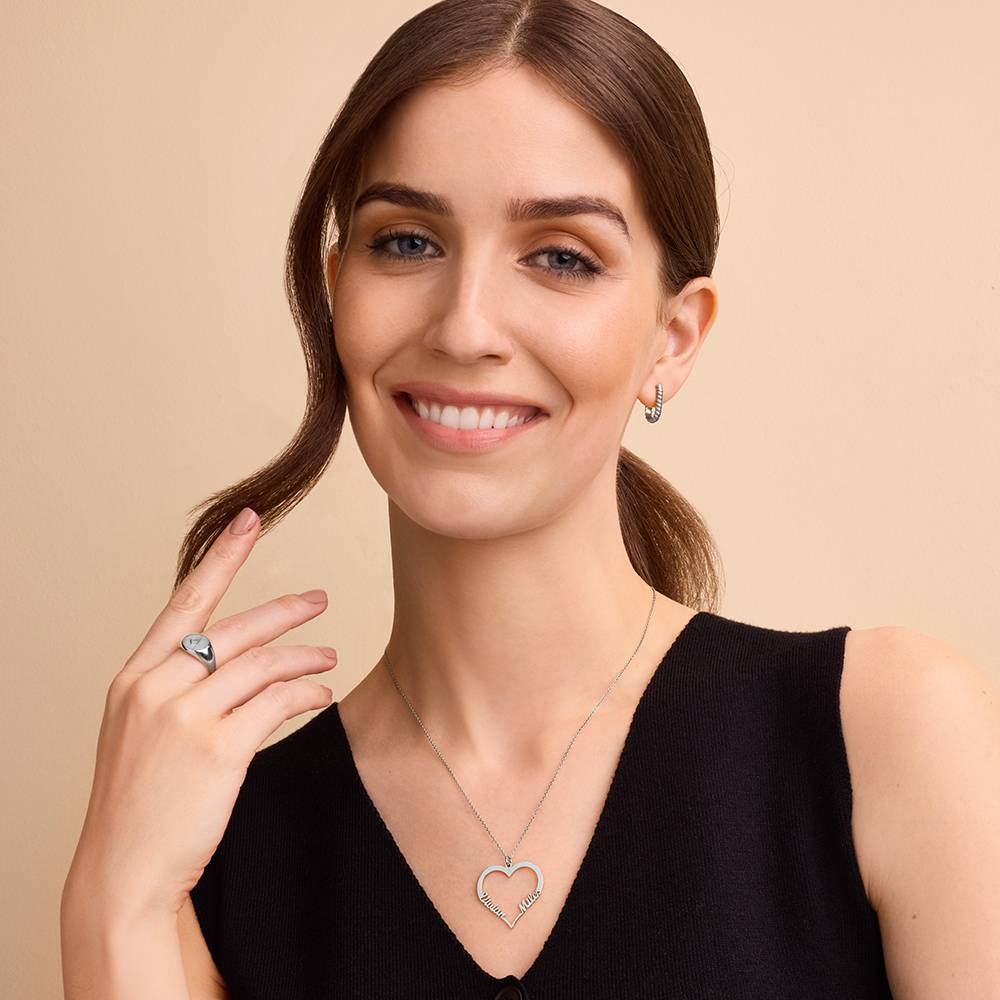 Collar de Contorno de Corazón con Dos Nombres en Plata-3 foto de producto