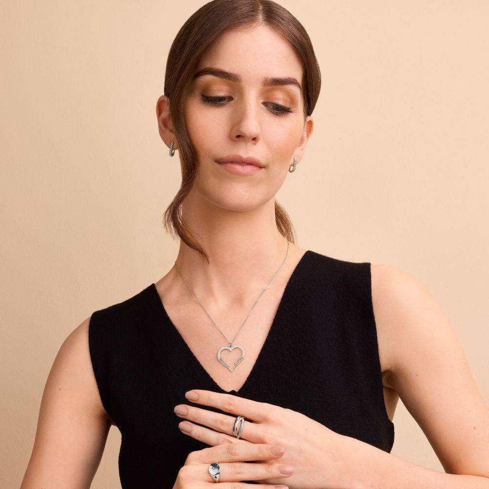 Collar de Contorno de Corazón con Dos Nombres en Plata-5 foto de producto