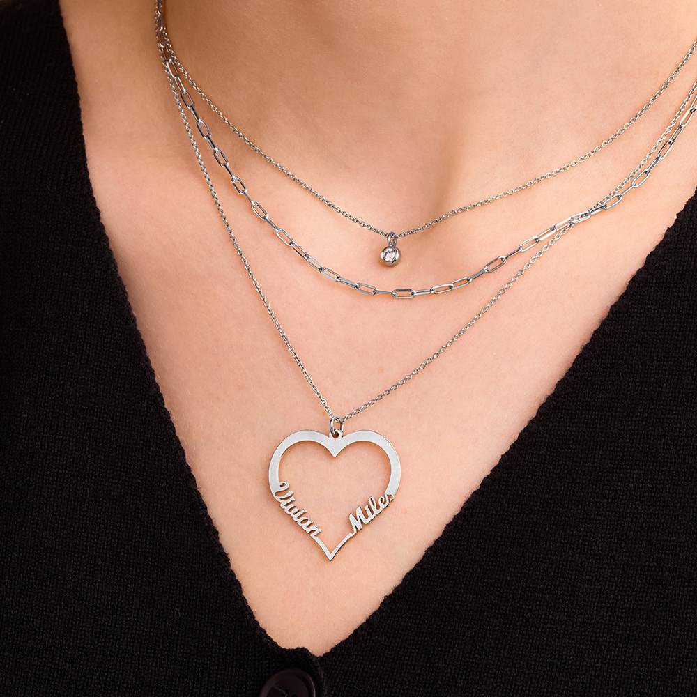 Collar de Contorno de Corazón con Dos Nombres en Plata-4 foto de producto