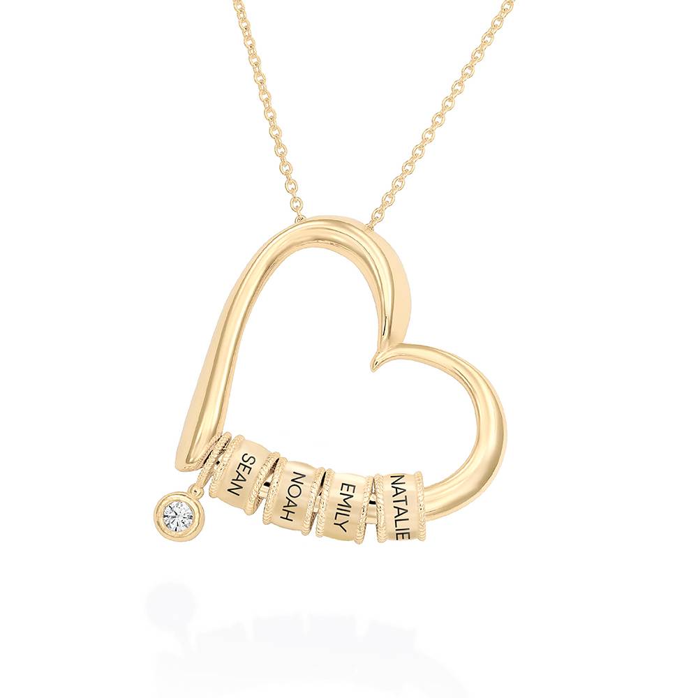 Collar Corazón Encantador con Cuentas Grabadas y Diamante de 0.1ct en Oro Blanco 10K-2 foto de producto