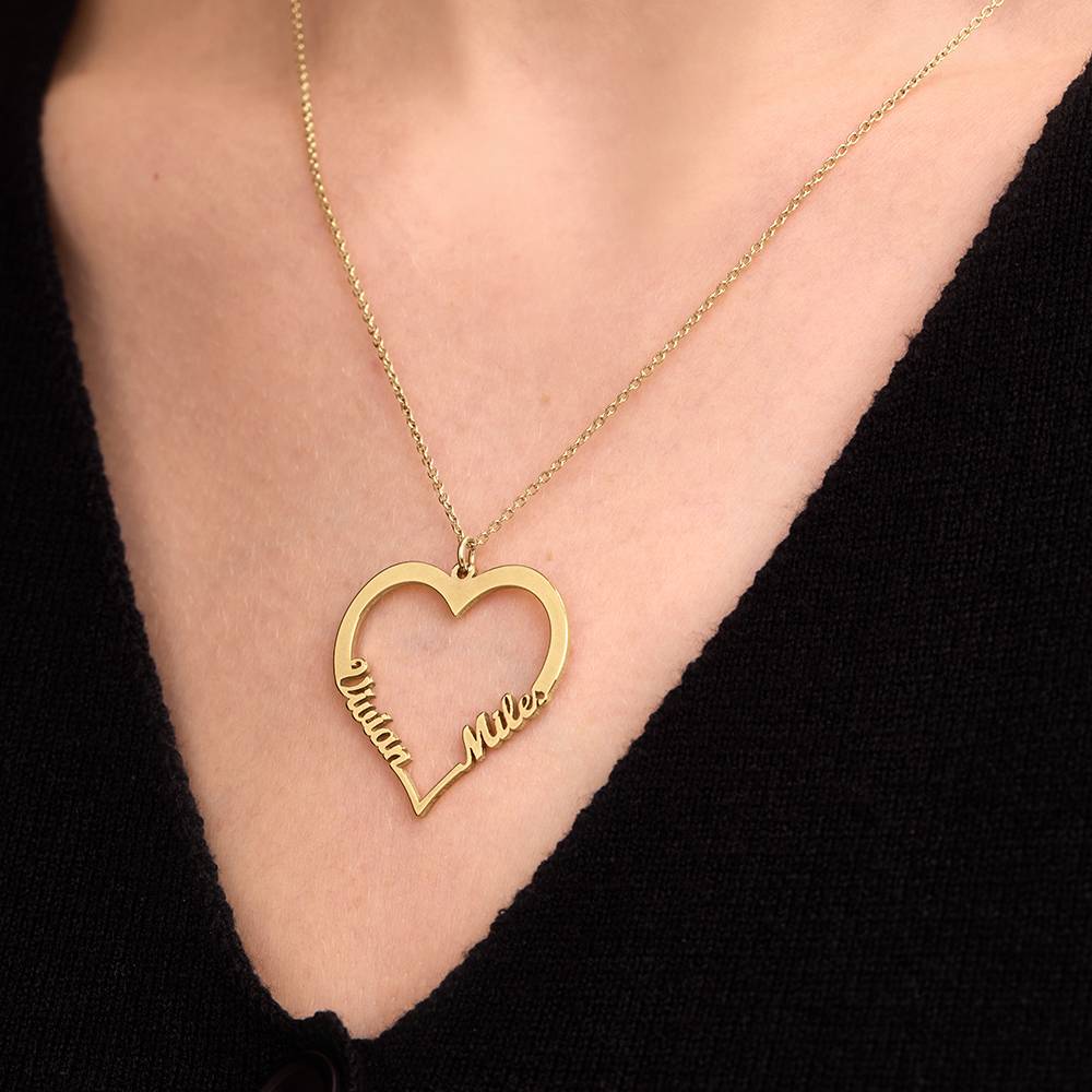 Collar de Contorno de Corazón con Dos Nombres en Oro Sólido 14K-5 foto de producto