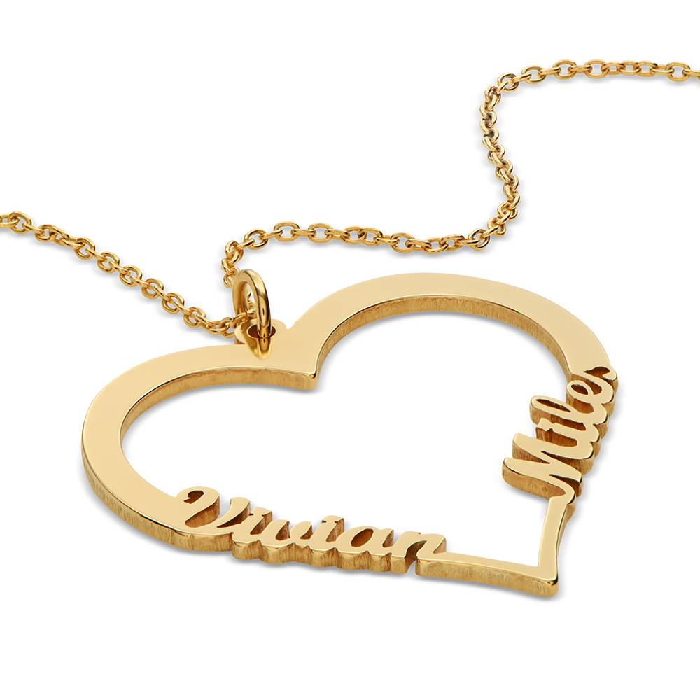Collar de Contorno de Corazón con Dos Nombres en Oro Sólido 14K-3 foto de producto