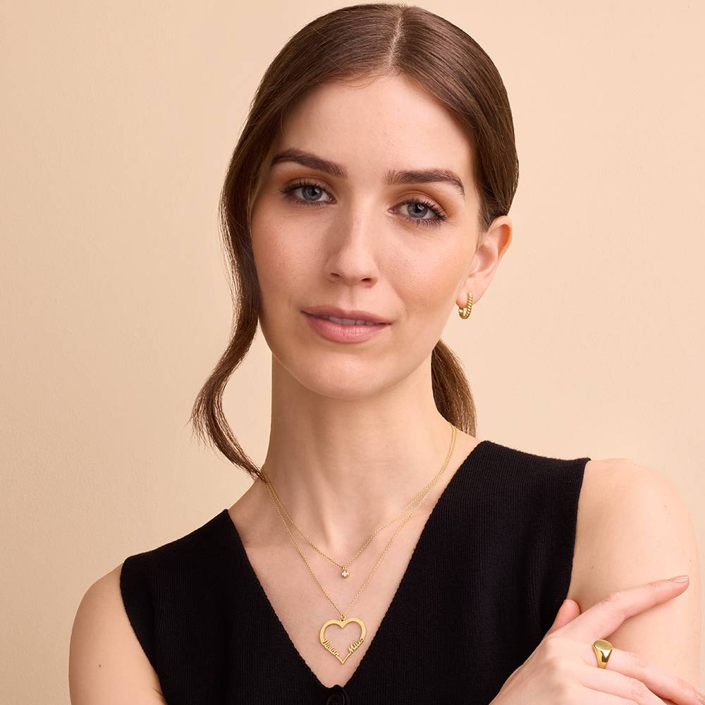 Collar de Contorno de Corazón con Dos Nombres en Oro Sólido 14K-4 foto de producto
