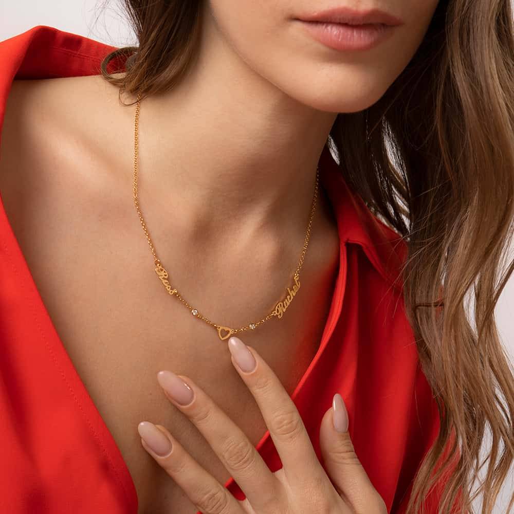 Collar con Nombre y Corazón Lovers con 0.05ct Diamantes en Chapa de Oro-2 Collar con Nombre y Corazón Lovers con 0.05ct Diamantes en Chapa de Oro-2 foto de producto