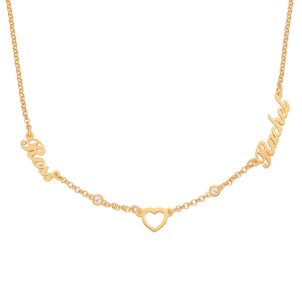Collar con Nombre y Corazón Lovers con 0.05ct Diamantes en Oro Sólido 14K-3 foto de producto