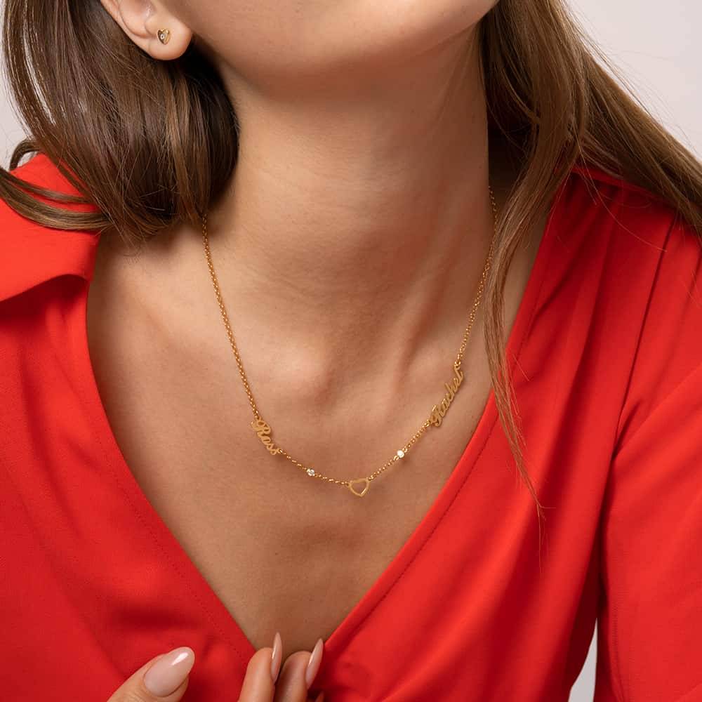Collar con Nombre y Corazón Lovers con 0.05ct Diamantes en Oro Sólido 14K-1 foto de producto