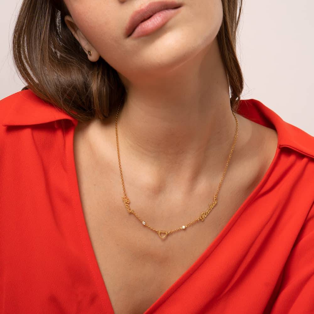 Collar con Nombre y Corazón Lovers con 0.05ct Diamantes en Oro Sólido 14K-5 foto de producto