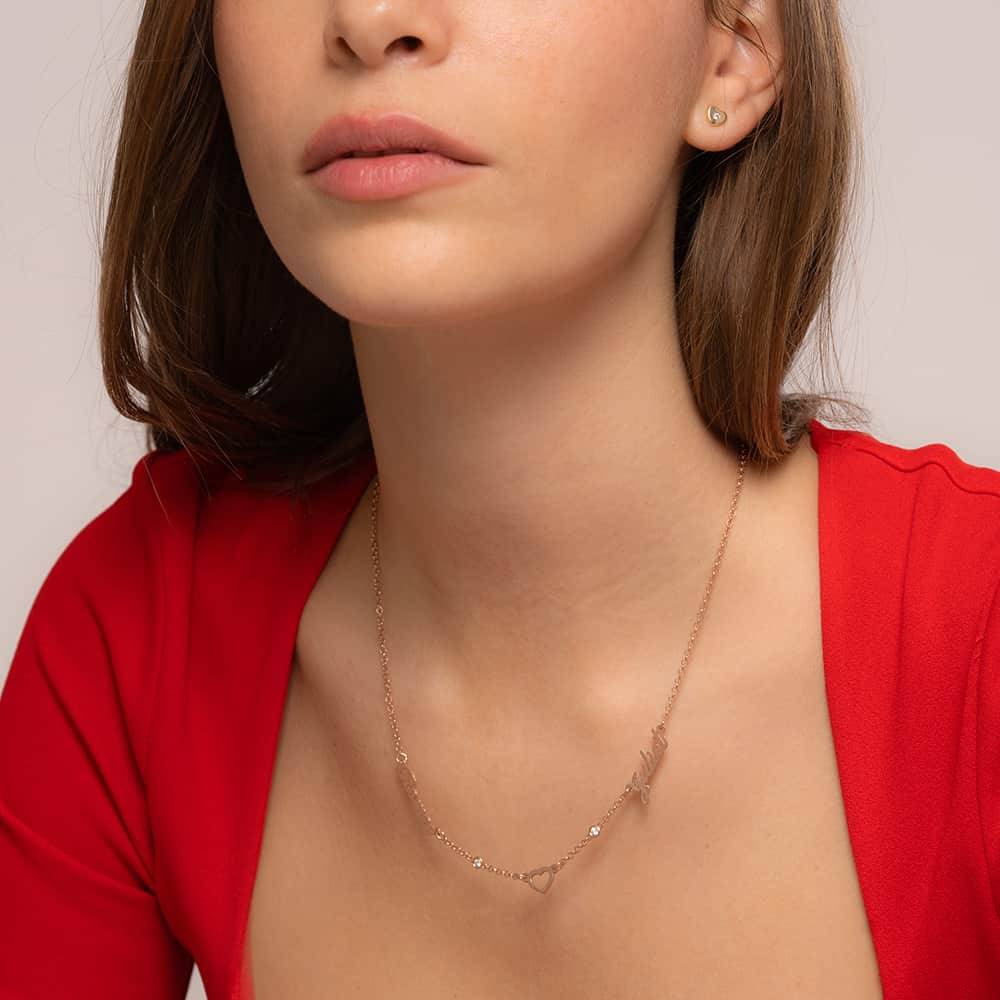 Collar con Nombre y Corazón Lovers con 0.05ct Diamantes en Chapa de Oro Rosa-2 Collar con Nombre y Corazón Lovers con 0.05ct Diamantes en Chapa de Oro Rosa-2 foto de producto