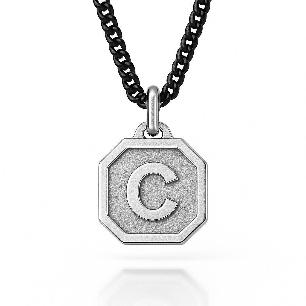Collar Inicial Heritage para Hombres en Plata-6 foto de producto