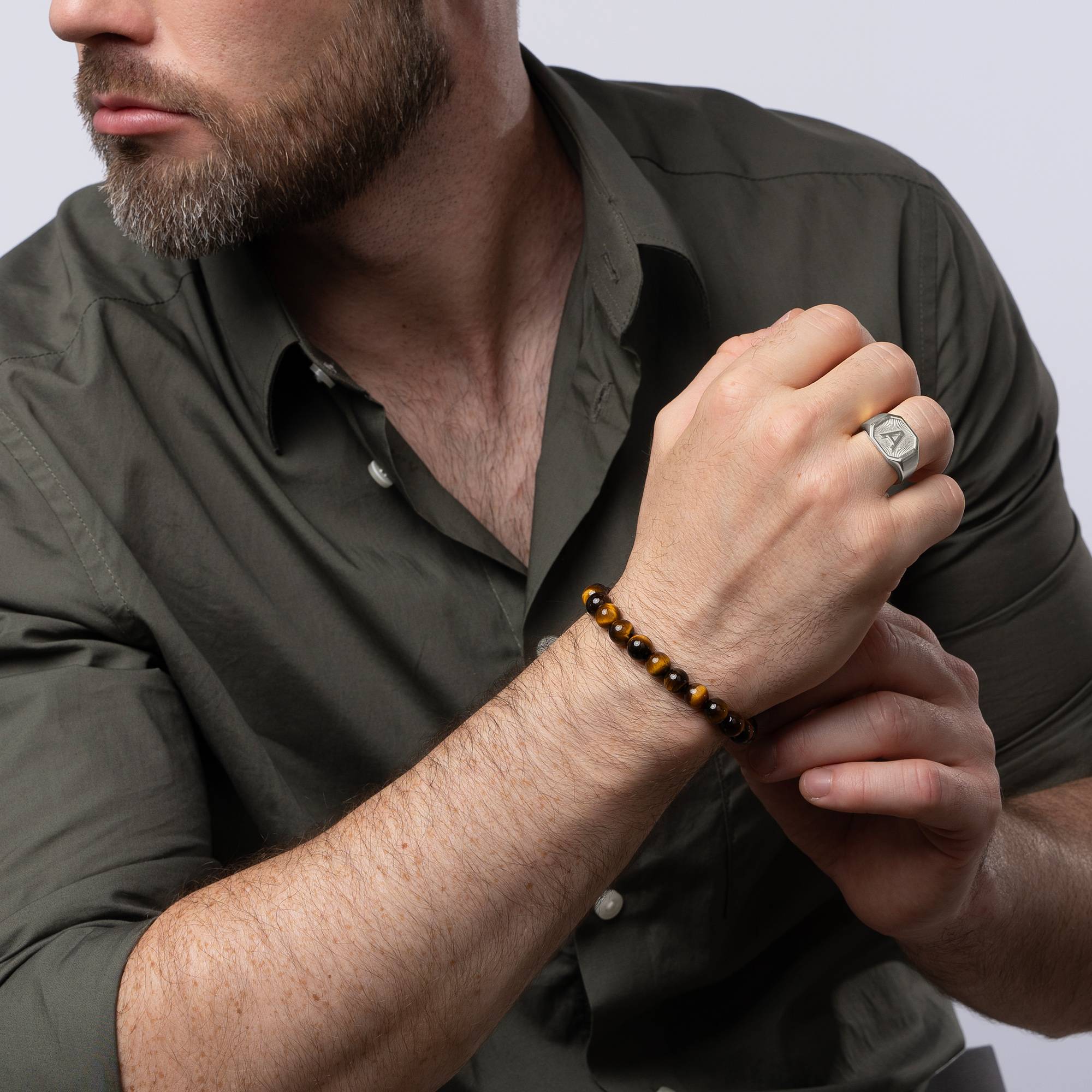 Anillo Inicial Heritage para Hombres en Plata Esterlina-2 foto de producto