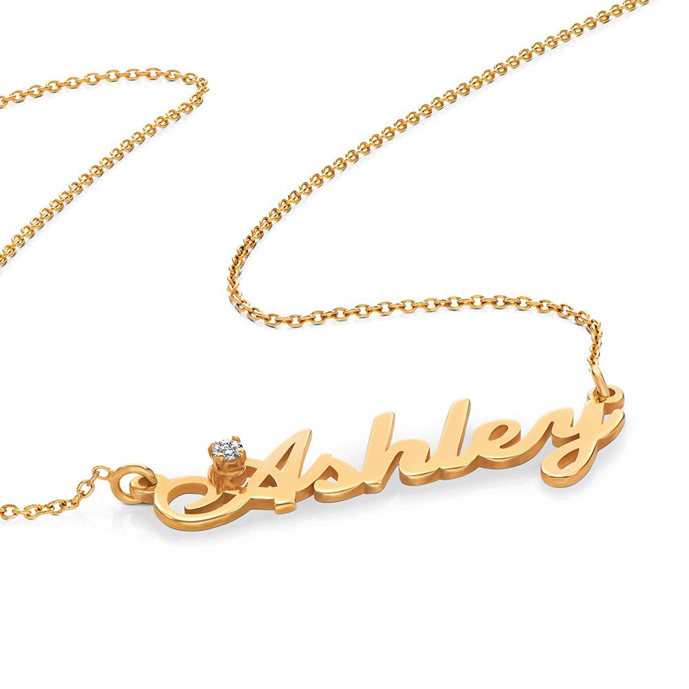 Collar con Nombre Hollywood Pequeño con 0.05ct Diamante en Vermeil de Oro-5 foto de producto