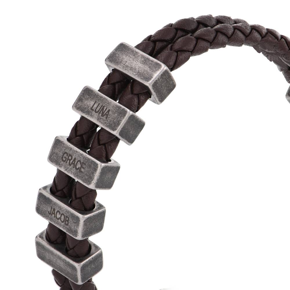 Pulsera Marrón Hunter para Hombre, Cuero Trenzado con Cuentas de Acero Inoxidable-1 foto de producto