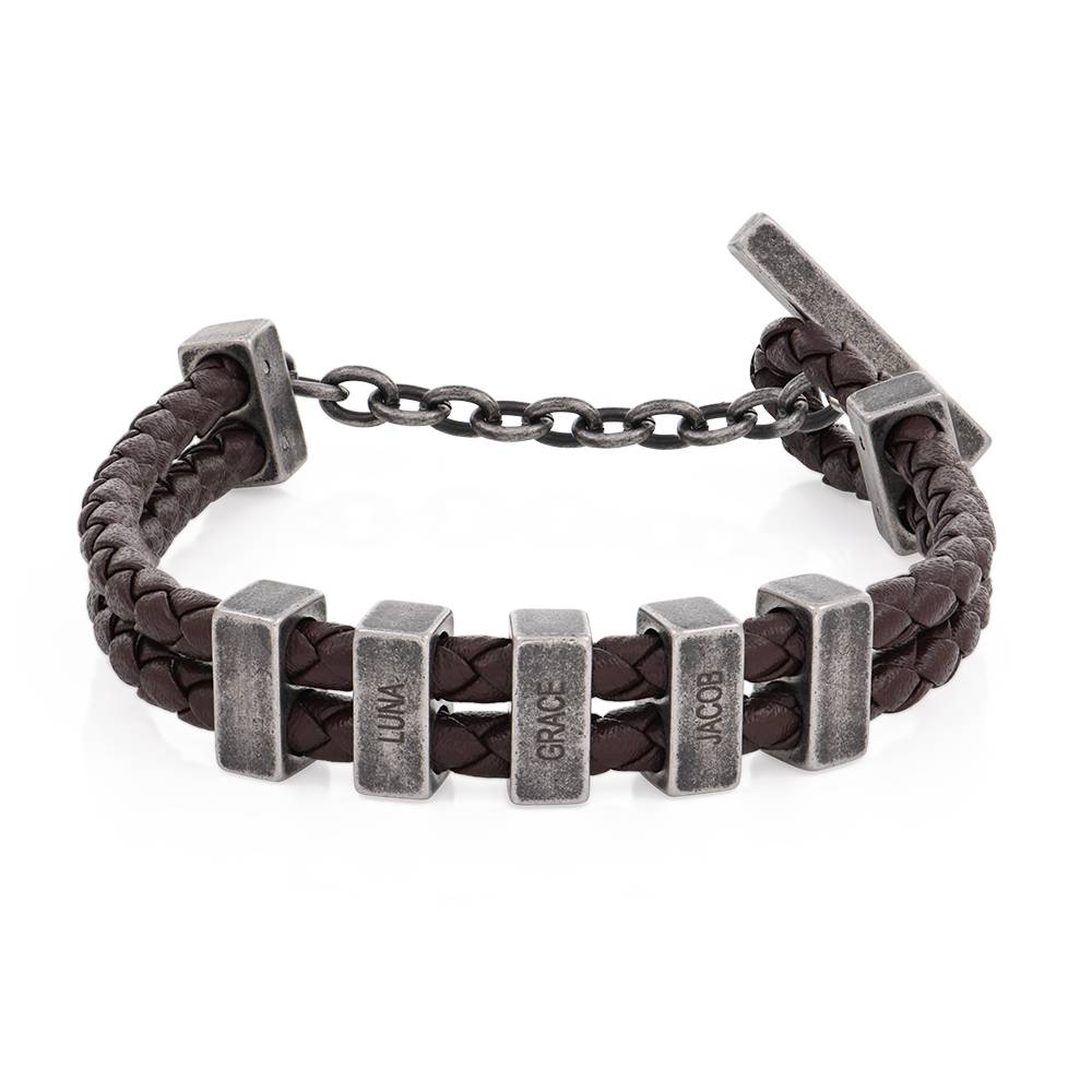 Pulsera Marrón Hunter para Hombre, Cuero Trenzado con Cuentas de Acero Inoxidable-2 foto de producto