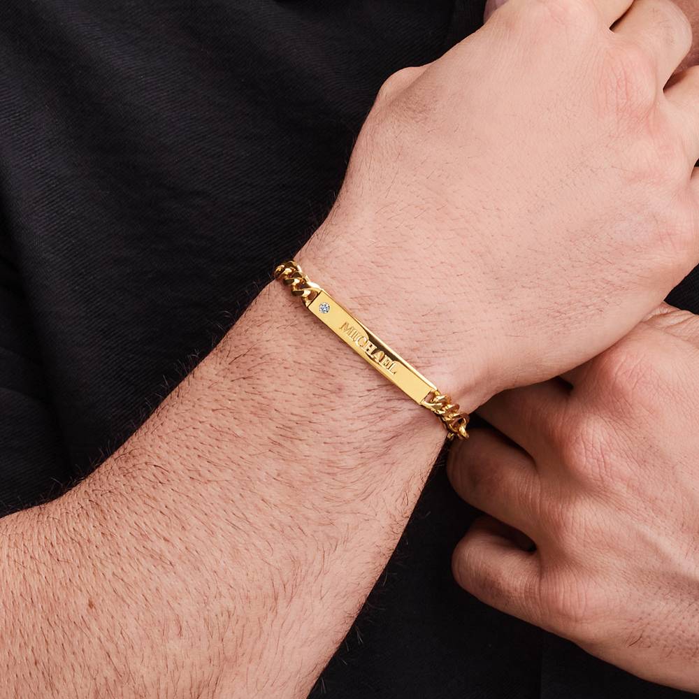 Pulsera con Identificación Estilo Amigo para Hombres con Diamante en Baño de Oro-4 foto de producto