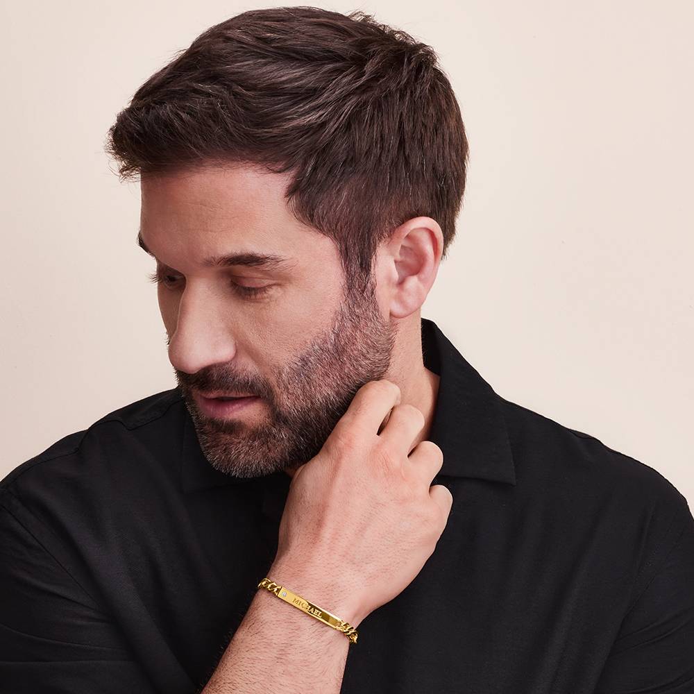 Pulsera con Identificación Estilo Amigo para Hombres con Diamante en Vermeil de Oro-3 foto de producto