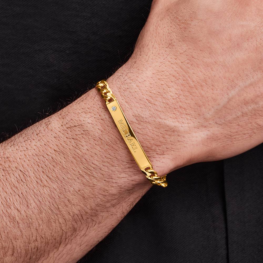 Pulsera con Identificación Estilo Amigo para Hombres con Diamante en Vermeil de Oro-4 foto de producto