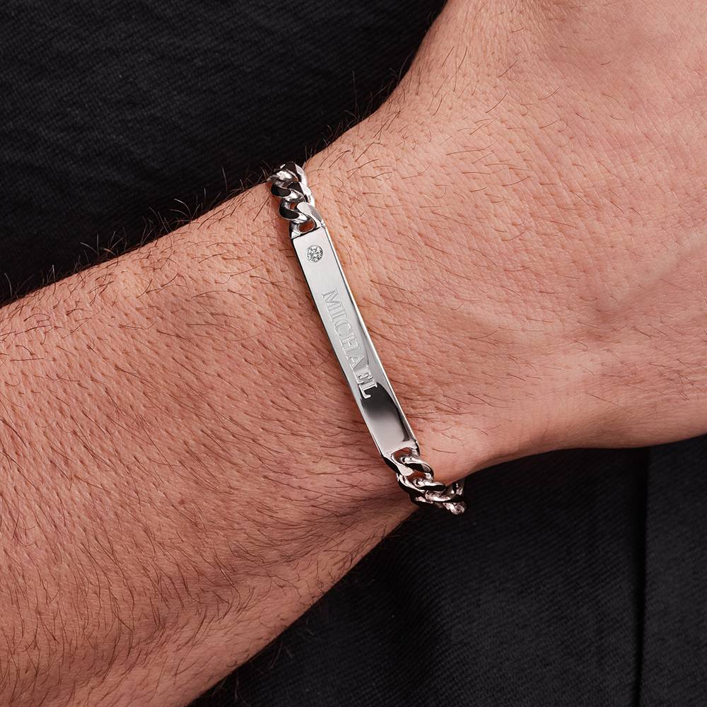 Pulsera con Identificación Estilo Amigo para Hombres con Diamante en Plata-4 foto de producto