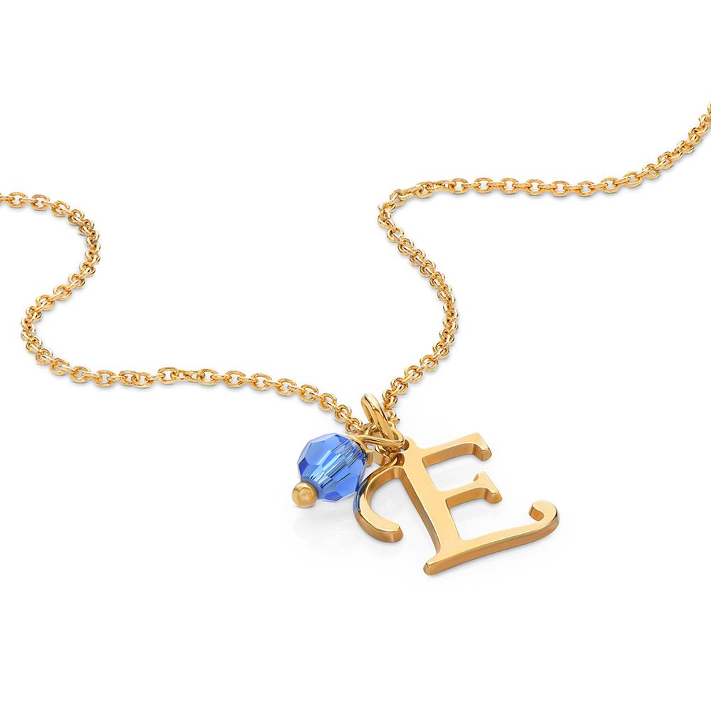Collar Inicial con Piedra de Nacimiento en Baño de Oro-4 Collar Inicial con Piedra de Nacimiento en Baño de Oro-4 foto de producto