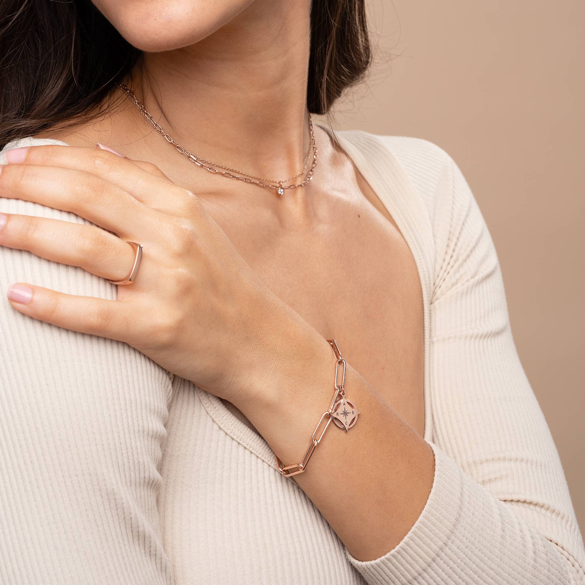 Pulsera de Brújula con Inicial Kaia  en Chapa de Oro Rosa-5 foto de producto