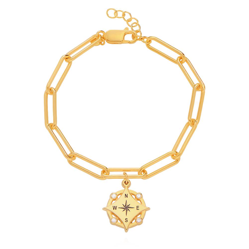 Pulsera de Brújula con Inicial Kaia y Diamantes en Vermeil de Oro-2 Pulsera de Brújula con Inicial Kaia y Diamantes en Vermeil de Oro-2 foto de producto