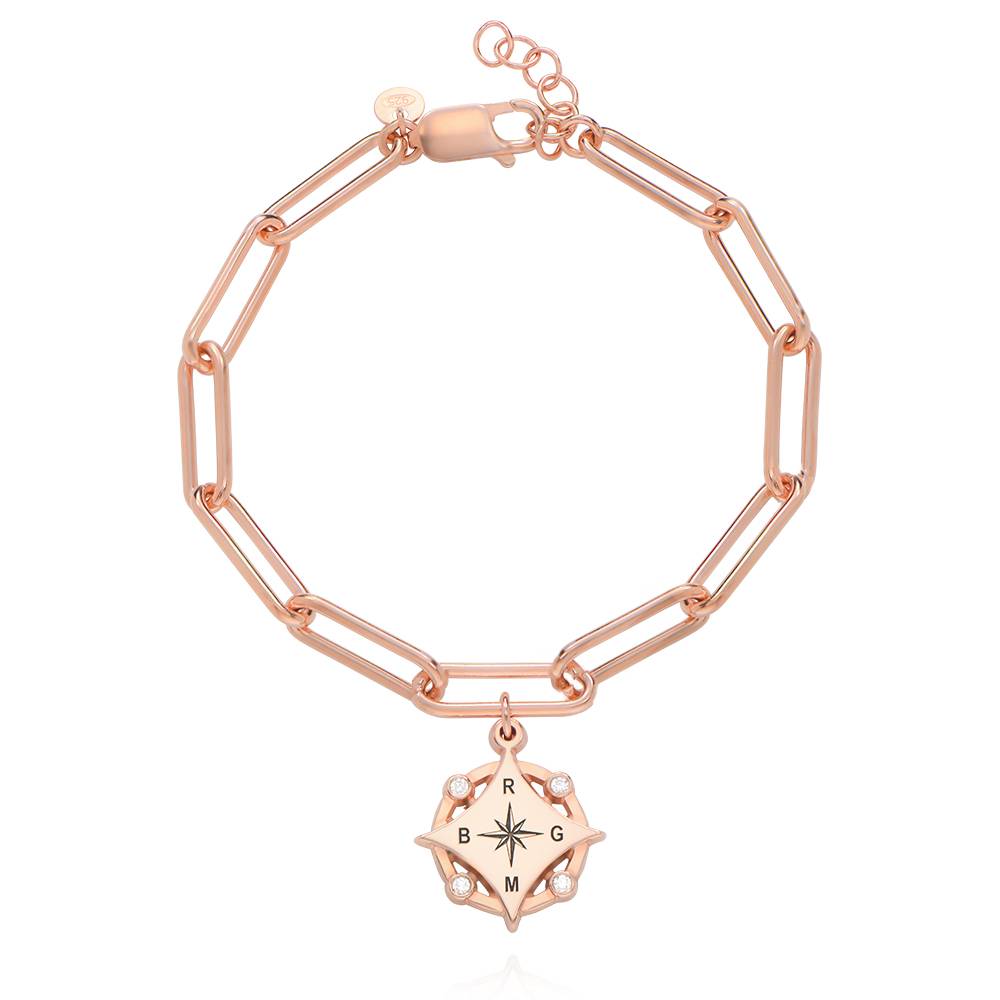 Pulsera de Brújula con Inicial Kaia y Diamantes en Chapa de Oro Rosa-4 foto de producto