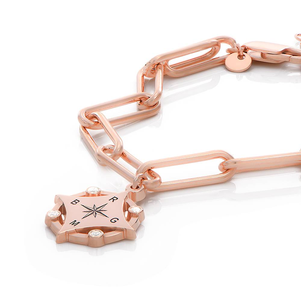 Pulsera de Brújula con Inicial Kaia y Diamantes en Chapa de Oro Rosa-1 foto de producto